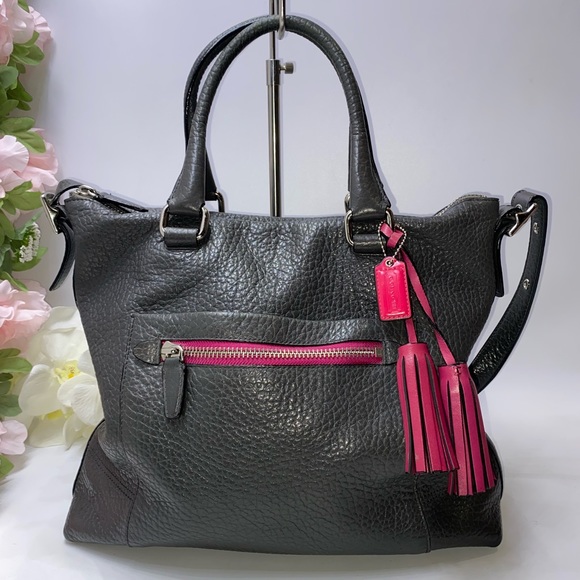 Coach Legacy Rory Textured Berry Convertible Satchel Grey Large - Picture 1 of 14